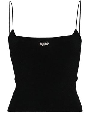 DSquared² Logo-Plaque Knitted Crop Top - Black