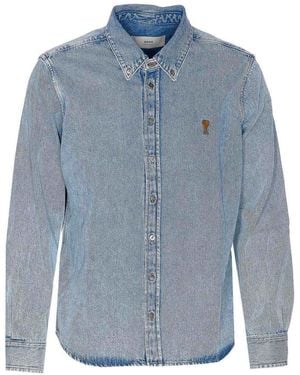 Ami Paris Denim Adc Denim Shirt Frontal Buttons Closure - Blue