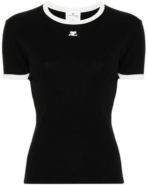 Courreges Ac Logo Contrast Cotton T-Shirt - Black