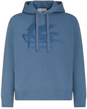 Etro Logo Embroidered Drawstring Hoodie - Blue