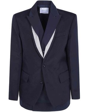 Sacai Double Faced Silk Cotton X Doeskin Jacket - Blue
