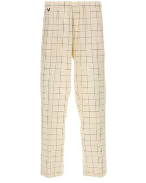Undercover All-Over Checkered Pants With Elastic Waistband - Natural