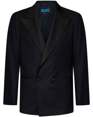 Kiton Double-Breasted Faux Tuxedo Jacket - Blue