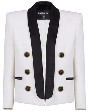 Balmain Cropped Jacket With Buttons - Black