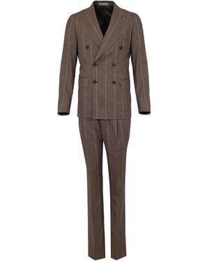 Corneliani Striped Linen And Wool Blend Dress - Brown