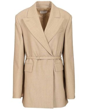 Sportmax Long Double-Breasted Wool Blazer - Natural