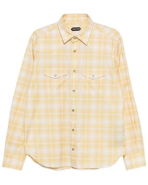 Tom Ford Chest-Pocket Checked Shirt - Natural