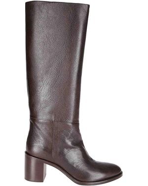 P.A.R.O.S.H. Mid-Heeled Leather Boots With Minimalist Design - Brown