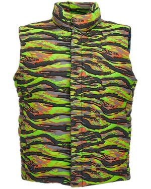 ERL Quilted Camouflage Vest With High Collar - Green