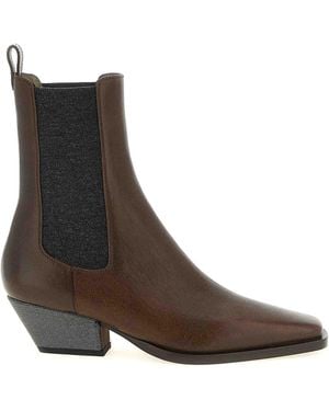 Brunello Cucinelli Riding Precious Heel Ankle Boots - Brown