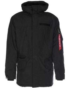 Alpha Industries Jacket With Striped Hoodie - Black