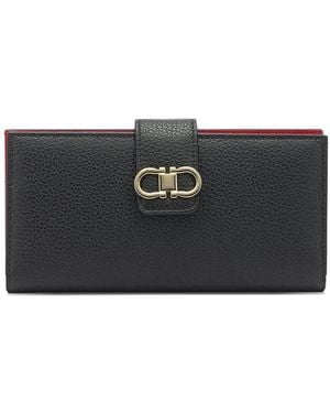 Ferragamo Gancini Grained Leather Continental Wallet - Black