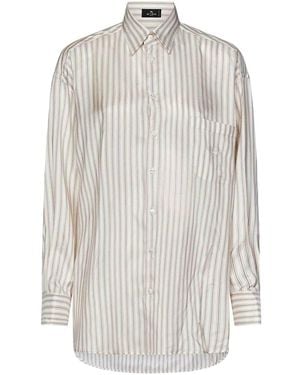 Etro Oversized And Striped Silk Shirt - White