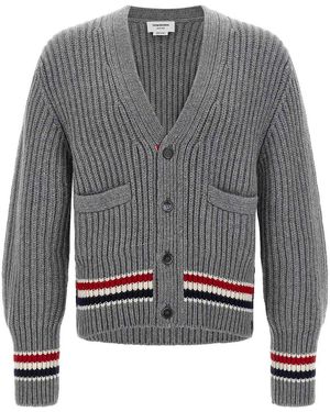 Thom Browne Rwb Tape Cardigan - Grey
