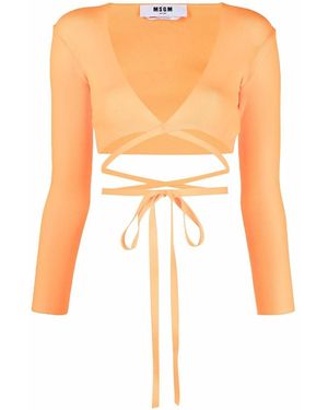 MSGM Wrap Knitted Crop Top - White