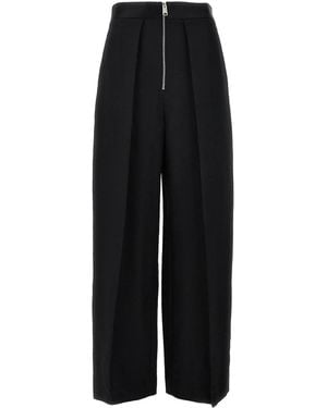 KHAITE Straight Leg Trousers With Pleat Detailing And Exposed Zipper - Black