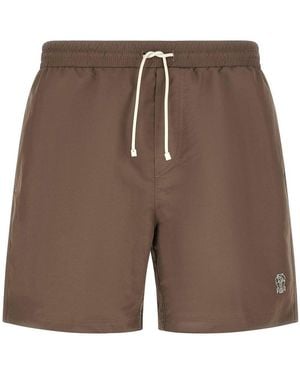 Brunello Cucinelli Logo Embroidery Swimsuit - Brown