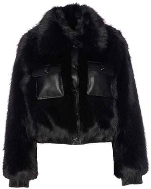 Liu Jo Faux Fur Jacket Frontal Buttons Closure - Black