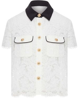 Self-Portrait Lace Collar Top With Floral Detailing - White