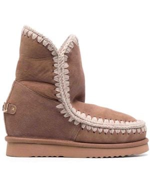 Mou Dusty Stitched Ankle Boots - Brown