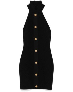 Balmain Short Dress With Buttons - Black