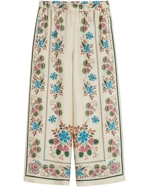 Weekend by Maxmara Silk Floral Trousers - White