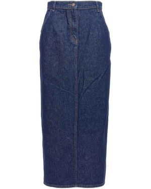 Magda Butrym Long Denim Skirt With Back Split - Blue