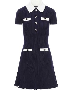 Self-Portrait Mini Knitted Dress With Contrasting Collar - Blue
