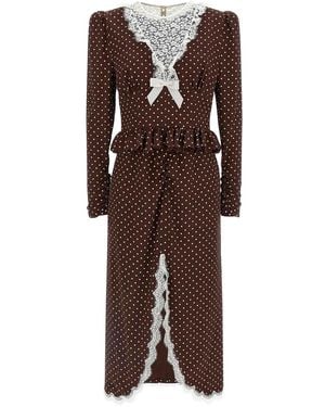 Alessandra Rich Polka Dot Midi Dress - Brown