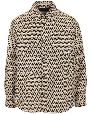 Valentino Garavani Toute La V Jacquard Cotton Blend Jacket - Brown