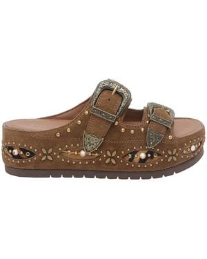 Kurt Geiger Western Buckle Platform Sandals - Brown