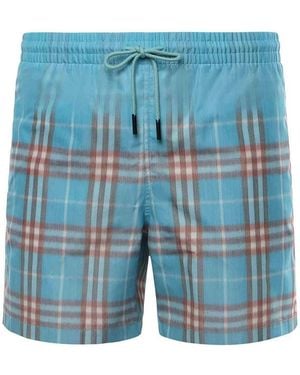 Burberry Boxer Da Bagno Con Motivo A Quadri Sbiaditi - Blu