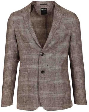 ZEGNA Linen And Wool Jacket - Brown