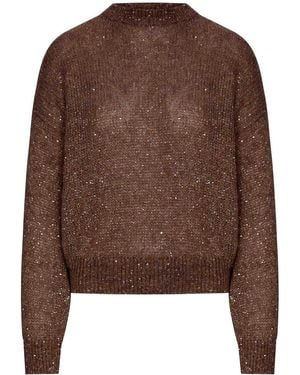 Brunello Cucinelli Lurex Yarn Sweater With Sequins - Brown