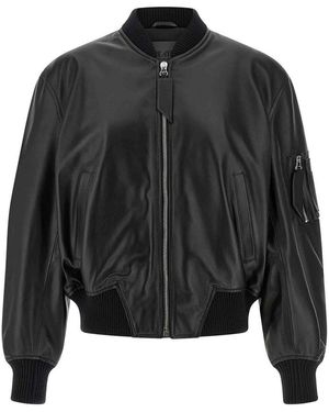 The Attico Leather Bomber Jacket - Black
