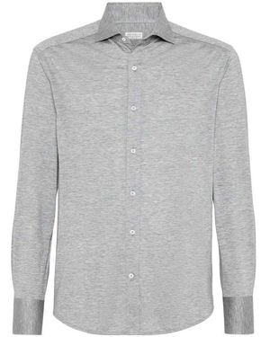 Brunello Cucinelli Silk And Cotton Jersey Shirt - Grey