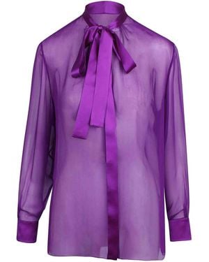 Dolce & Gabbana Silk Chiffon Shirt With Bow - Purple