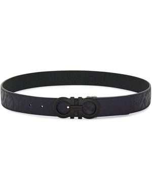 Ferragamo Embossed Pattern Reversible Gancini Belt - White