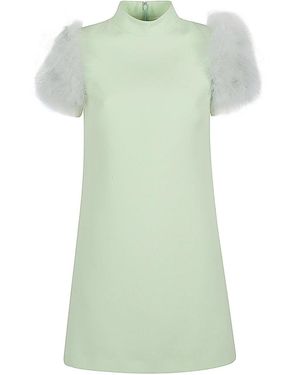 Valentino Garavani Feathered Wool And Silk Dress - Green