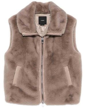 Pinko Faux Fur Vest With High Collar - Brown