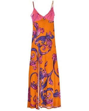 Versace Jeans Couture Long Baroque Dress - Orange