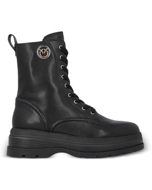 PINKO Eva Combat Ankle Boots With Logo - Black