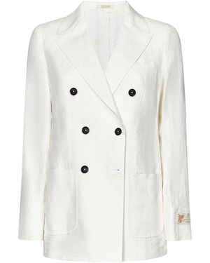 Massimo Alba Linen Double-Breasted Long Blazer - White