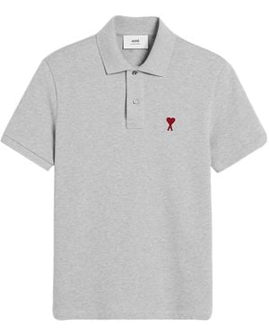 Ami Paris De Coeur Organic-Cotton Polo Shirt - Grey