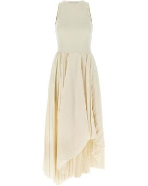 McQueen Pleated Cotton Jersey Asymmetrical Dress - White