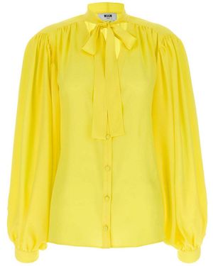MSGM Bow Detailed Long-Sleeved Shirt - Yellow