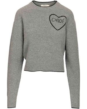 Chloé Cropped Fitted Shirt With Logo - Grey