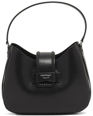 Emporio Armani Medium Leather Hobo Bag - Black
