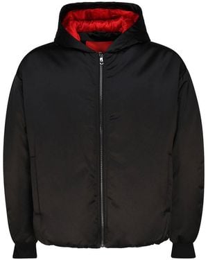 Ferrari Shiny Fabric Bomber Jacket With Hood - Black