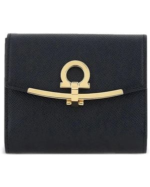 Ferragamo Hammered Leather Gancini Compact Wallet - Blue